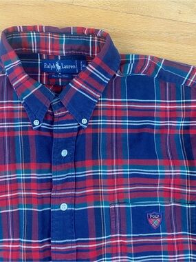 VTG Polo Ralph Lauren The Big Shirt Mens XL Plaid Cotton Button Down Crest Logo